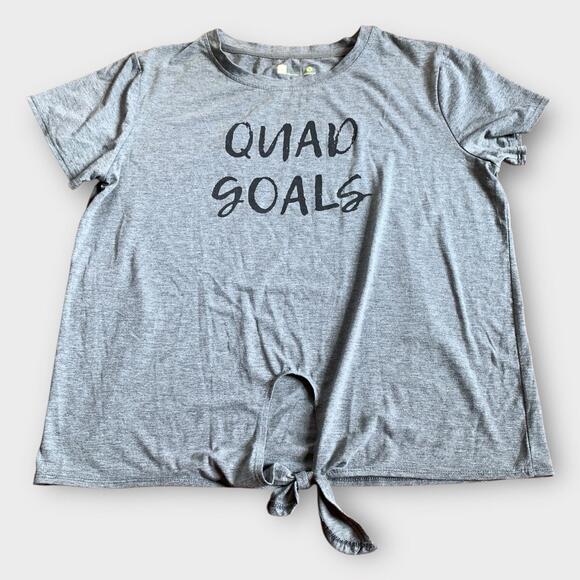 Xersion Gray Sz Large T Shirt “Quad Goals” Athletic Short Sleeve Casual Knot - Picture 1 of 8